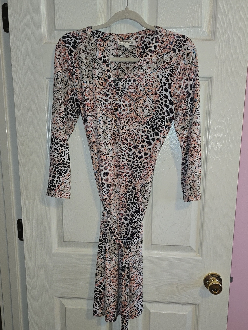 Dana Buchman Pink and‎ Black Mixed Animal Print Long Sleeve Dress